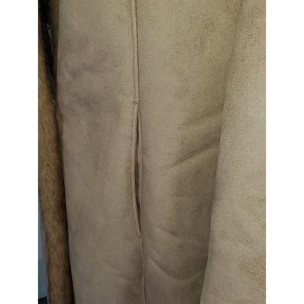 NWT Jones New York Women's Tan Suede Faux Fur Lined Long Jacket Sz L 1111 - Picture 10 of 16